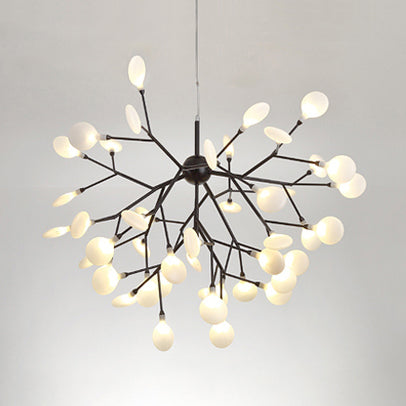 Branch Design Glass Hanging Lamp Modernist 27/36 Lights Black/Gold Chandelier Pendant Light with Leaf Shade 45 Black Clearhalo 'Ceiling Lights' 'Chandeliers' 'Glass shade' 'Glass' 'Modern Chandeliers' 'Modern' Lighting' 113656