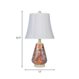 White Flared Shade Night Light Countryside Fabric 1 Bulb 12"/16" Wide Bedside Table Lamp with Decorative Shell Clearhalo 'Lamps' 'Table Lamps' Lighting' 1136571