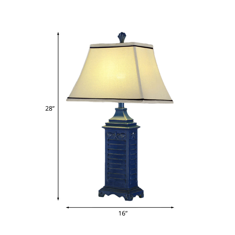 1-Light Pagoda Night Table Lamp Retro White Fabric Nightstand Light with Dark Blue Pedestal Clearhalo 'Lamps' 'Table Lamps' Lighting' 1136575