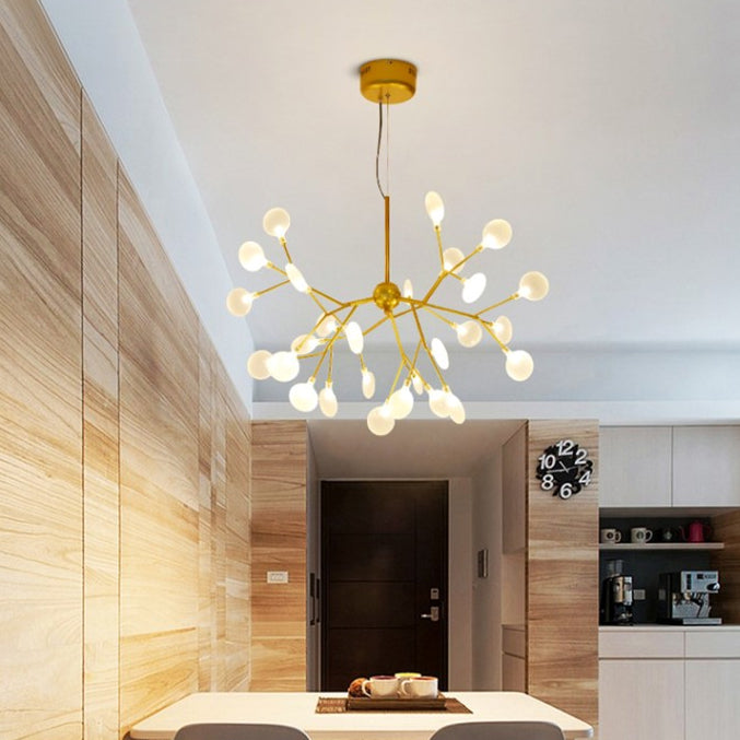 Branch Design Glass Hanging Lamp Modernist 27/36 Lights Black/Gold Chandelier Pendant Light with Leaf Shade 27 Gold Clearhalo 'Ceiling Lights' 'Chandeliers' 'Glass shade' 'Glass' 'Modern Chandeliers' 'Modern' Lighting' 113658