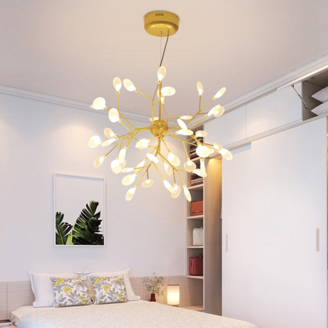 Branch Design Glass Hanging Lamp Modernist 27/36 Lights Black/Gold Chandelier Pendant Light with Leaf Shade 45 Gold Clearhalo 'Ceiling Lights' 'Chandeliers' 'Glass shade' 'Glass' 'Modern Chandeliers' 'Modern' Lighting' 113662