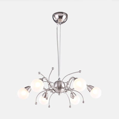 6/8 Lights Dining Room Chandelier Light with Globe White Glass Shade Modern Nickle Led Hanging Ceiling Lamp Clearhalo 'Ceiling Lights' 'Chandeliers' 'Glass shade' 'Glass' 'Modern Chandeliers' 'Modern' Lighting' 113749