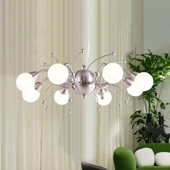 6/8 Lights Dining Room Chandelier Light with Globe White Glass Shade Modern Nickle Led Hanging Ceiling Lamp Clearhalo 'Ceiling Lights' 'Chandeliers' 'Glass shade' 'Glass' 'Modern Chandeliers' 'Modern' Lighting' 113751