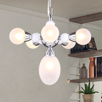 Sphere and Oval White Glass Chandelier Pendant Modern Multi Lights Chrome Led Hanging Lamp Kit with Chain Clearhalo 'Ceiling Lights' 'Chandeliers' 'Close To Ceiling Lights' 'Glass shade' 'Glass' 'Modern Chandeliers' 'Modern' Lighting' 113754