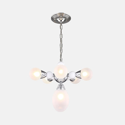 Sphere and Oval White Glass Chandelier Pendant Modern Multi Lights Chrome Led Hanging Lamp Kit with Chain Clearhalo 'Ceiling Lights' 'Chandeliers' 'Close To Ceiling Lights' 'Glass shade' 'Glass' 'Modern Chandeliers' 'Modern' Lighting' 113755