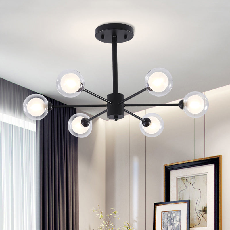 Burst Chandelier Light Modern Metal 6 Lights Black Hanging Light with Clear Glass Shade Black Clearhalo 'Ceiling Lights' 'Chandeliers' 'Modern Chandeliers' 'Modern' Lighting' 113756