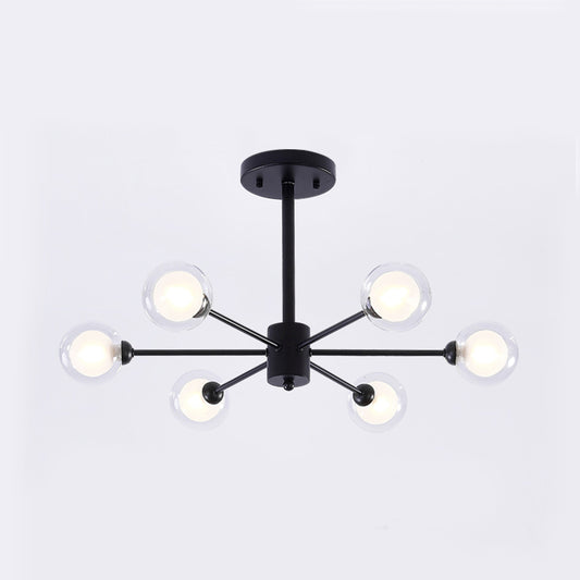 Burst Chandelier Light Modern Metal 6 Lights Black Hanging Light with Clear Glass Shade Clearhalo 'Ceiling Lights' 'Chandeliers' 'Modern Chandeliers' 'Modern' Lighting' 113758