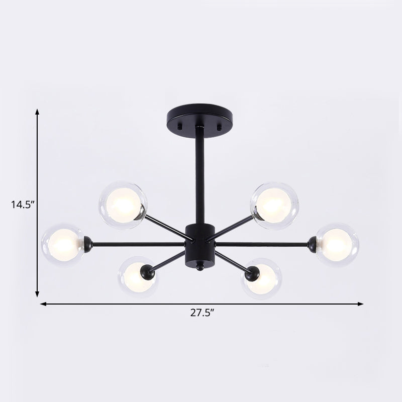 Burst Chandelier Light Modern Metal 6 Lights Black Hanging Light with Clear Glass Shade Clearhalo 'Ceiling Lights' 'Chandeliers' 'Modern Chandeliers' 'Modern' Lighting' 113759