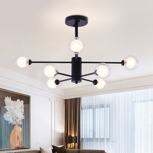 Black Crossed Lines Chandelier Light Contemporary 7 Lights Clear Glass Hanging Ceiling Light Black Clearhalo 'Ceiling Lights' 'Chandeliers' 'Modern Chandeliers' 'Modern' Lighting' 113760