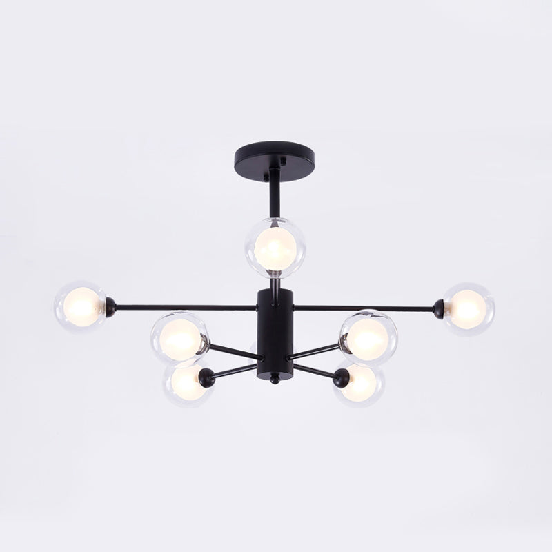 Black Crossed Lines Chandelier Light Contemporary 7 Lights Clear Glass Hanging Ceiling Light Clearhalo 'Ceiling Lights' 'Chandeliers' 'Modern Chandeliers' 'Modern' Lighting' 113762