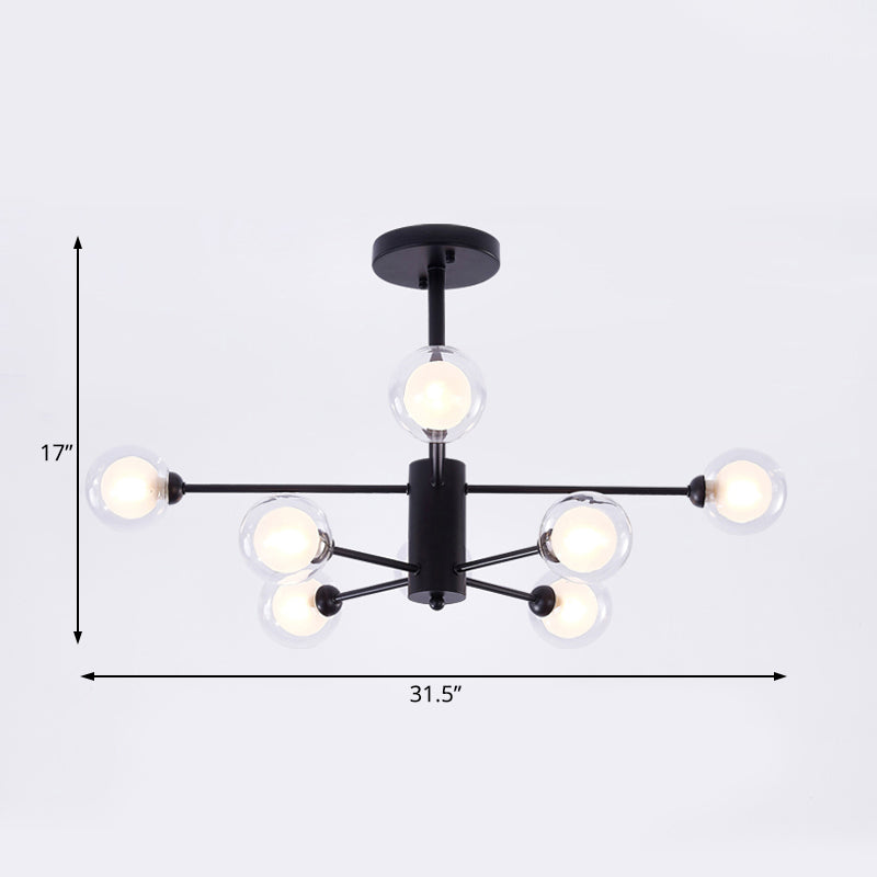 Black Crossed Lines Chandelier Light Contemporary 7 Lights Clear Glass Hanging Ceiling Light Clearhalo 'Ceiling Lights' 'Chandeliers' 'Modern Chandeliers' 'Modern' Lighting' 113763