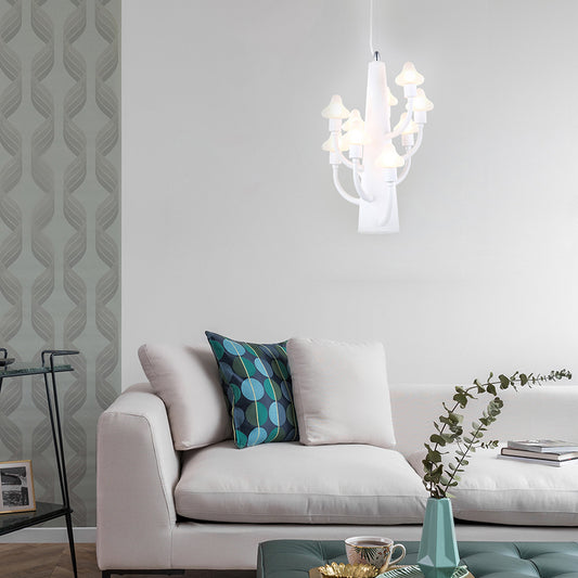 Modernist Multi Lights Chandelier with White Glass Shade Mushroom Led Hanging Pendant Light White Clearhalo 'Ceiling Lights' 'Chandeliers' 'Glass shade' 'Glass' 'Modern Chandeliers' 'Modern' Lighting' 113778