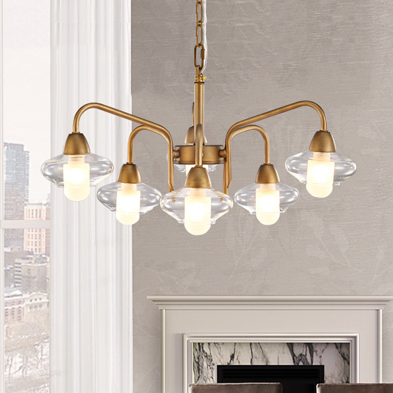 Brass Elliptical Chandelier Lamp Post Modern Multi Lights Led Clear Glass Pendant Light Fixture Brass Clearhalo 'Ceiling Lights' 'Chandeliers' 'Modern Chandeliers' 'Modern' Lighting' 113782