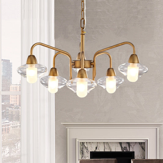 Brass Elliptical Chandelier Lamp Post Modern Multi Lights Led Clear Glass Pendant Light Fixture Brass Clearhalo 'Ceiling Lights' 'Chandeliers' 'Modern Chandeliers' 'Modern' Lighting' 113782