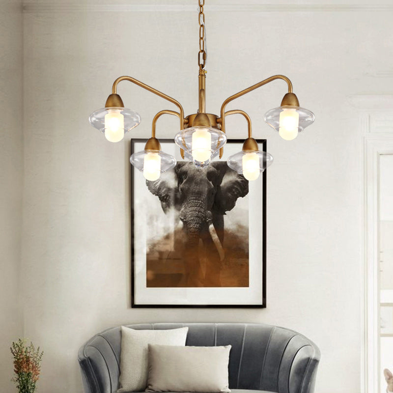 Brass Elliptical Chandelier Lamp Post Modern Multi Lights Led Clear Glass Pendant Light Fixture Clearhalo 'Ceiling Lights' 'Chandeliers' 'Modern Chandeliers' 'Modern' Lighting' 113783