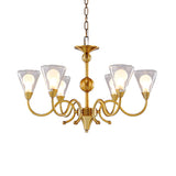 Cone Chandelier Lighting Post-Modernist Clear Glass Multi Lights Led Brass Ceiling Pendant Lamp with Curved Arm Clearhalo 'Ceiling Lights' 'Chandeliers' 'Modern Chandeliers' 'Modern' Lighting' 113788