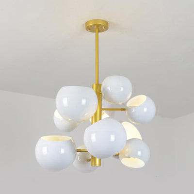 Stacked Simple Style Hanging Chandelier Light with Dome Metal Shade 10/13 Lights Black/White Hanging Light for Dining Room 10 White Clearhalo 'Ceiling Lights' 'Chandeliers' 'Modern Chandeliers' 'Modern' Lighting' 113952