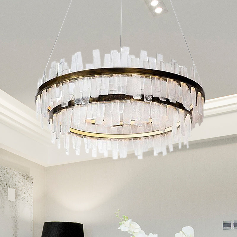 1/2 Lights Living Room Chandelier Lighting with Drum Crystal Shade Post Modern Gold LED Suspension Pendant Clearhalo 'Ceiling Lights' 'Chandeliers' 'Modern Chandeliers' 'Modern' Lighting' 1139659