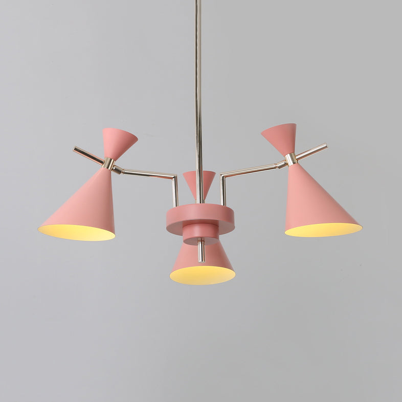 Nordic Bi-conical Pendant Chandelier Metal 3/6 Lights Black/White/Pink Dining Room Chandelier Lighting Fixture 3 Pink Clearhalo 'Ceiling Lights' 'Chandeliers' 'Modern Chandeliers' 'Modern' Lighting' 113979