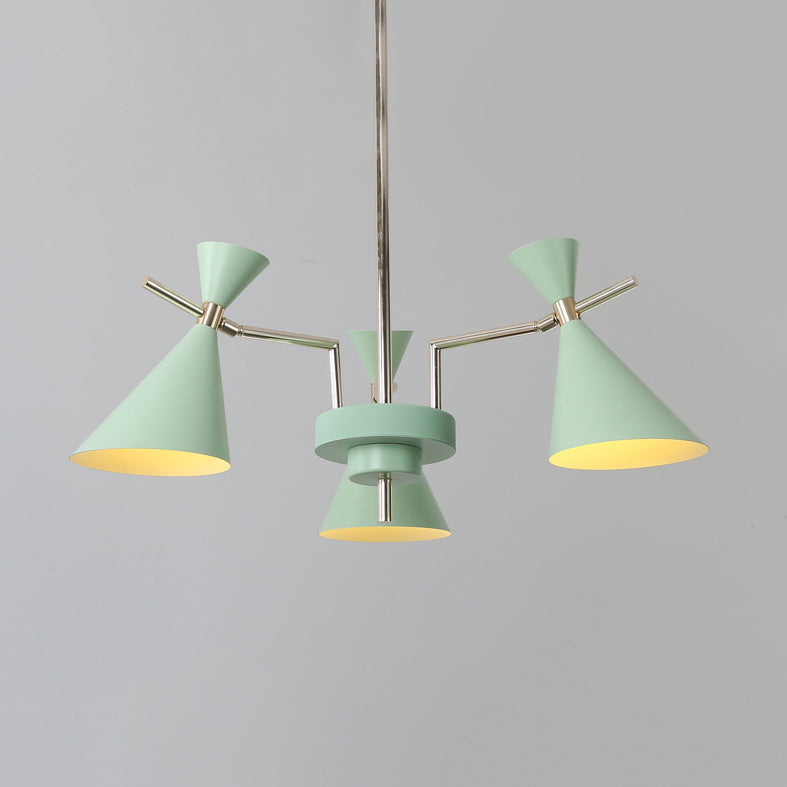 Nordic Bi-conical Pendant Chandelier Metal 3/6 Lights Black/White/Pink Dining Room Chandelier Lighting Fixture 3 Green Clearhalo 'Ceiling Lights' 'Chandeliers' 'Modern Chandeliers' 'Modern' Lighting' 113982