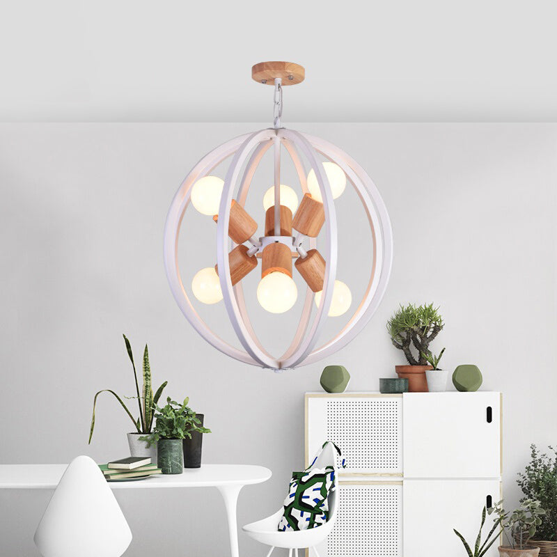 Globe Chandelier Pendant Light Nordic Wood LED Black/White Hanging Pendant Lamp for Bedroom White Clearhalo 'Ceiling Lights' 'Chandeliers' 'Modern Chandeliers' 'Modern' Lighting' 114003