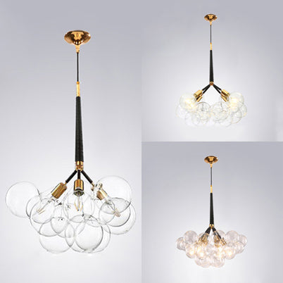 Globe Clear Glass Chandelier Lighting Contemporary 3/4/6 Lights Black/White Led Hanging Ceiling Lamp Clearhalo 'Ceiling Lights' 'Chandeliers' 'Glass shade' 'Glass' 'Modern Chandeliers' 'Modern' Lighting' 114014