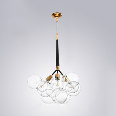 Globe Clear Glass Chandelier Lighting Contemporary 3/4/6 Lights Black/White Led Hanging Ceiling Lamp 3 Black Clearhalo 'Ceiling Lights' 'Chandeliers' 'Glass shade' 'Glass' 'Modern Chandeliers' 'Modern' Lighting' 114015