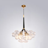 Globe Clear Glass Chandelier Lighting Contemporary 3/4/6 Lights Black/White Led Hanging Ceiling Lamp 6 Black Clearhalo 'Ceiling Lights' 'Chandeliers' 'Glass shade' 'Glass' 'Modern Chandeliers' 'Modern' Lighting' 114017