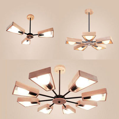 Modern Sputnik Chandelier Pendant Wooden 3/5/8-Light Bedroom Hanging Lamp in Black/White Clearhalo 'Ceiling Lights' 'Chandeliers' Lighting' options 114039
