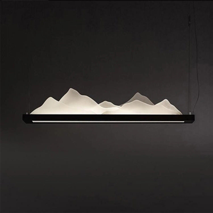 Chinese 1 Light Ceiling Pendant with Acrylic Shade Black Mountain-Shaped Chandelier for Study Room, 31.5"/39"/47" Wide Clearhalo 'Ceiling Lights' 'Chandeliers' 'Modern Chandeliers' 'Modern' Lighting' 114084