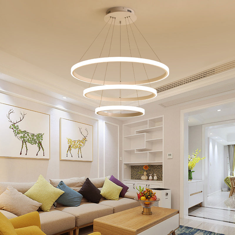 Loop Chandelier Pendant Simple Acrylic LED 1/2/3-Head Bedroom Hanging Ceiling Light in Warm/White/Natural Light Clearhalo 'Ceiling Lights' 'Chandeliers' 'Modern Chandeliers' 'Modern' Lighting' 114089