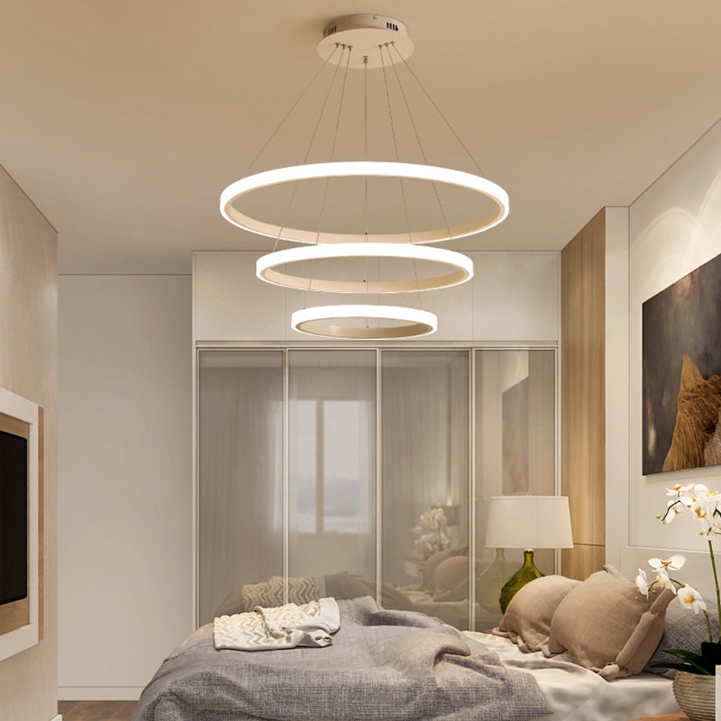 Loop Chandelier Pendant Simple Acrylic LED 1/2/3-Head Bedroom Hanging Ceiling Light in Warm/White/Natural Light Clearhalo 'Ceiling Lights' 'Chandeliers' 'Modern Chandeliers' 'Modern' Lighting' 114090