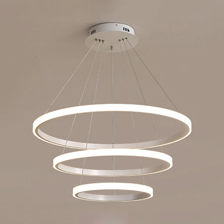 Loop Chandelier Pendant Simple Acrylic LED 1/2/3-Head Bedroom Hanging Ceiling Light in Warm/White/Natural Light 3 White Clearhalo 'Ceiling Lights' 'Chandeliers' 'Modern Chandeliers' 'Modern' Lighting' 114091