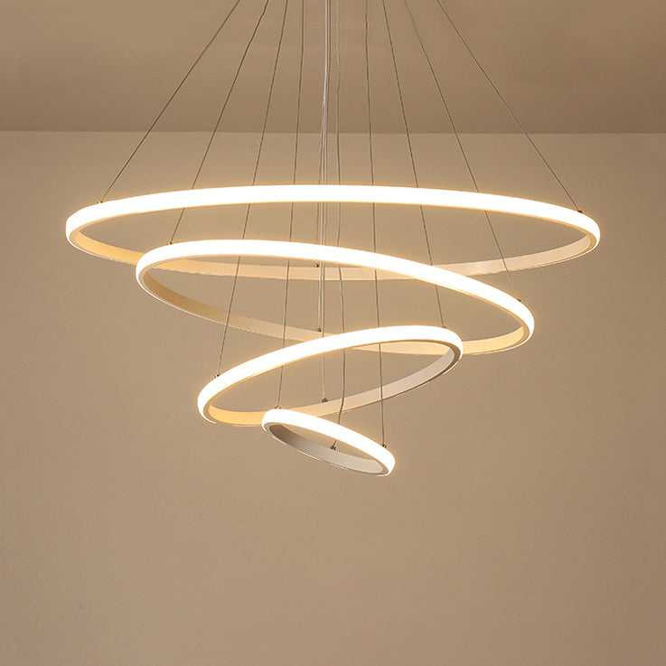 Loop Chandelier Pendant Simple Acrylic LED 1/2/3-Head Bedroom Hanging Ceiling Light in Warm/White/Natural Light 4 White Clearhalo 'Ceiling Lights' 'Chandeliers' 'Modern Chandeliers' 'Modern' Lighting' 114093