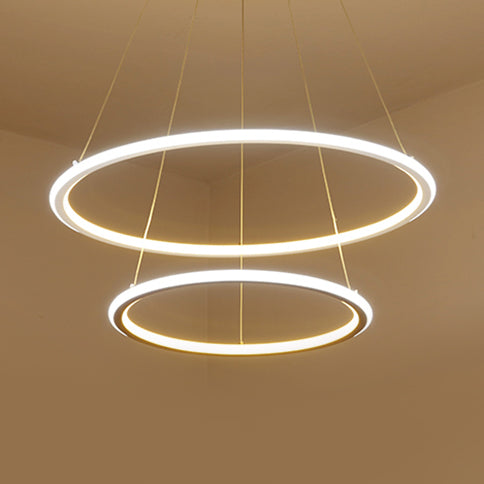 1/2/3 Lights Living Room Ceiling Pendant with Circle Acrylic Shade White Chandelier in Warm/White/Natural Light with Adjustable Cord 2 White Clearhalo 'Ceiling Lights' 'Chandeliers' 'Modern Chandeliers' 'Modern' Lighting' 114097