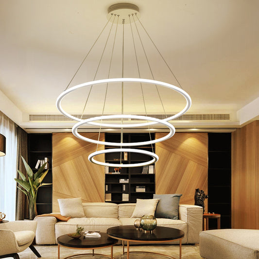 1/2/3 Lights Living Room Ceiling Pendant with Circle Acrylic Shade White Chandelier in Warm/White/Natural Light with Adjustable Cord Clearhalo 'Ceiling Lights' 'Chandeliers' 'Modern Chandeliers' 'Modern' Lighting' 114100