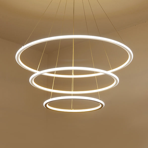 1/2/3 Lights Living Room Ceiling Pendant with Circle Acrylic Shade White Chandelier in Warm/White/Natural Light with Adjustable Cord 3 White Clearhalo 'Ceiling Lights' 'Chandeliers' 'Modern Chandeliers' 'Modern' Lighting' 114101