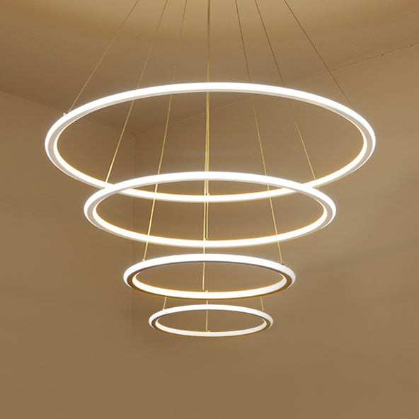 1/2/3 Lights Living Room Ceiling Pendant with Circle Acrylic Shade White Chandelier in Warm/White/Natural Light with Adjustable Cord 4 White Clearhalo 'Ceiling Lights' 'Chandeliers' 'Modern Chandeliers' 'Modern' Lighting' 114103