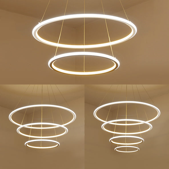 1/2/3 Lights Living Room Ceiling Pendant with Circle Acrylic Shade White Chandelier in Warm/White/Natural Light with Adjustable Cord Clearhalo 'Ceiling Lights' 'Chandeliers' 'Modern Chandeliers' 'Modern' Lighting' 114104