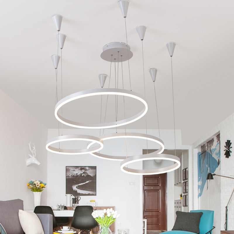 Circular Acrylic Chandelier Pendant Simple LED Single Light White Ceiling Hung Fixture in Warm/White/Natural Light Clearhalo 'Ceiling Lights' 'Chandeliers' 'Modern Chandeliers' 'Modern' Lighting' 114116