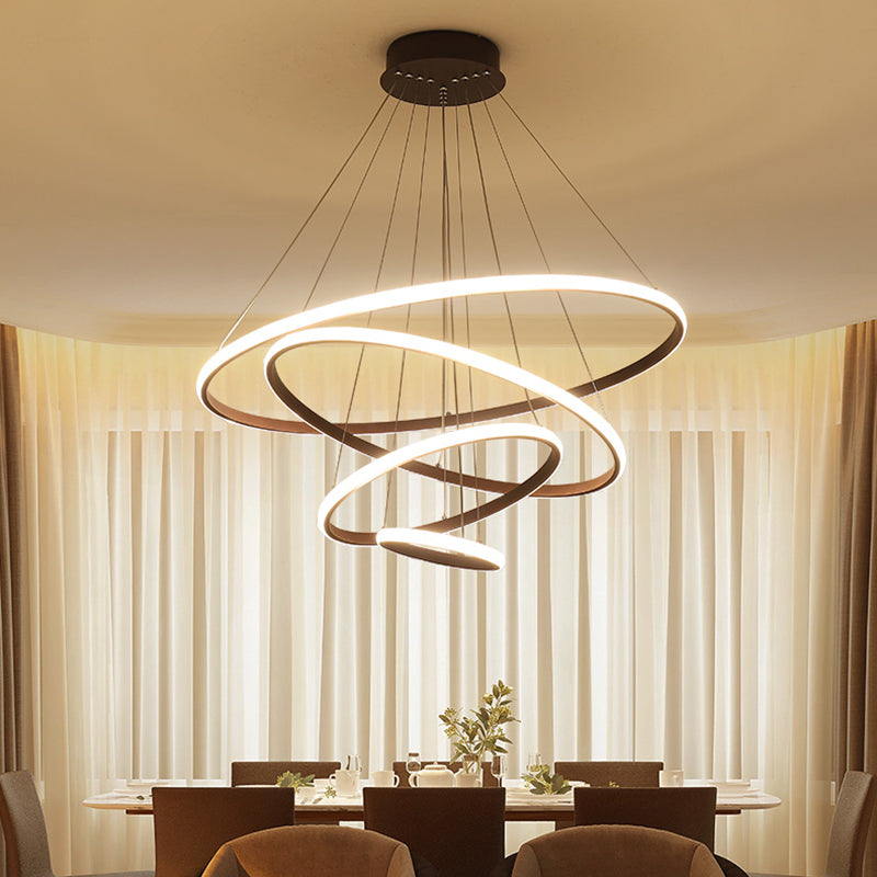 Brown Multi-Ring Chandelier Modern Acrylic 2/3/4 Lights Living Room LED Ceiling Pendant in Warm/White/Natural Light Clearhalo 'Ceiling Lights' 'Chandeliers' 'Modern Chandeliers' 'Modern' Lighting' 114120