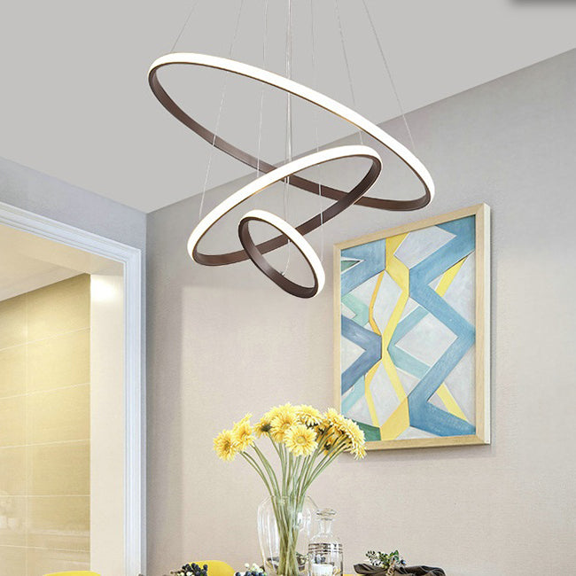 Brown Multi-Ring Chandelier Modern Acrylic 2/3/4 Lights Living Room LED Ceiling Pendant in Warm/White/Natural Light Clearhalo 'Ceiling Lights' 'Chandeliers' 'Modern Chandeliers' 'Modern' Lighting' 114121