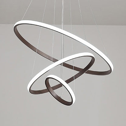 Brown Multi-Ring Chandelier Modern Acrylic 2/3/4 Lights Living Room LED Ceiling Pendant in Warm/White/Natural Light 3 Brown Clearhalo 'Ceiling Lights' 'Chandeliers' 'Modern Chandeliers' 'Modern' Lighting' 114123