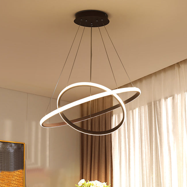 Brown Multi-Ring Chandelier Modern Acrylic 2/3/4 Lights Living Room LED Ceiling Pendant in Warm/White/Natural Light Clearhalo 'Ceiling Lights' 'Chandeliers' 'Modern Chandeliers' 'Modern' Lighting' 114125