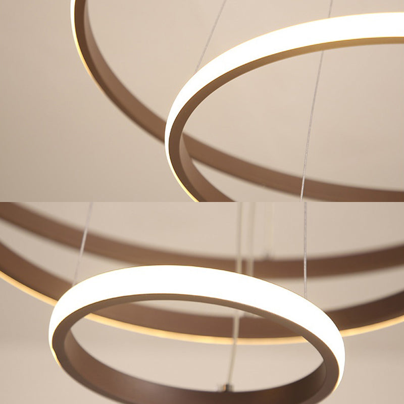 Brown Multi-Ring Chandelier Modern Acrylic 2/3/4 Lights Living Room LED Ceiling Pendant in Warm/White/Natural Light Clearhalo 'Ceiling Lights' 'Chandeliers' 'Modern Chandeliers' 'Modern' Lighting' 114126