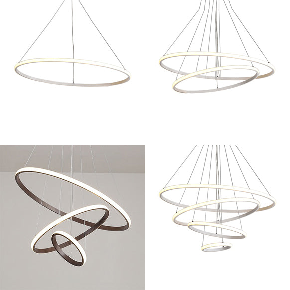 Brown Multi-Ring Chandelier Modern Acrylic 2/3/4 Lights Living Room LED Ceiling Pendant in Warm/White/Natural Light Clearhalo 'Ceiling Lights' 'Chandeliers' 'Modern Chandeliers' 'Modern' Lighting' 114130