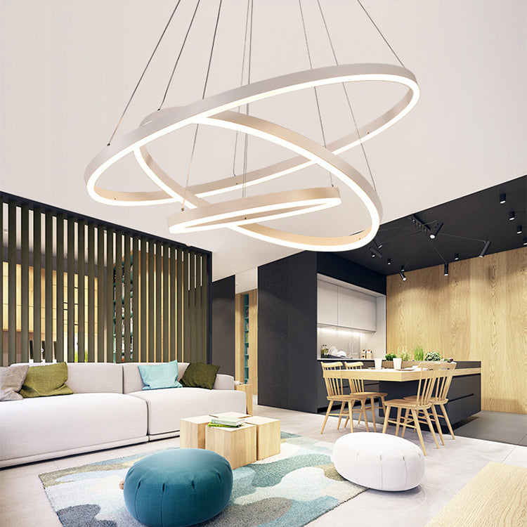 1/2/3-Light Living Room Chandelier Pendant with Ring Acrylic Shade Brown/Black/White Ceiling Light in Warm/White/Natural Light Clearhalo 'Ceiling Lights' 'Chandeliers' 'Modern Chandeliers' 'Modern' Lighting' 114135