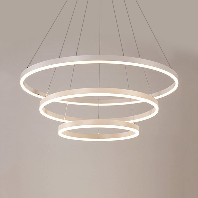 1/2/3-Light Living Room Chandelier Pendant with Ring Acrylic Shade Brown/Black/White Ceiling Light in Warm/White/Natural Light 3 White Clearhalo 'Ceiling Lights' 'Chandeliers' 'Modern Chandeliers' 'Modern' Lighting' 114136