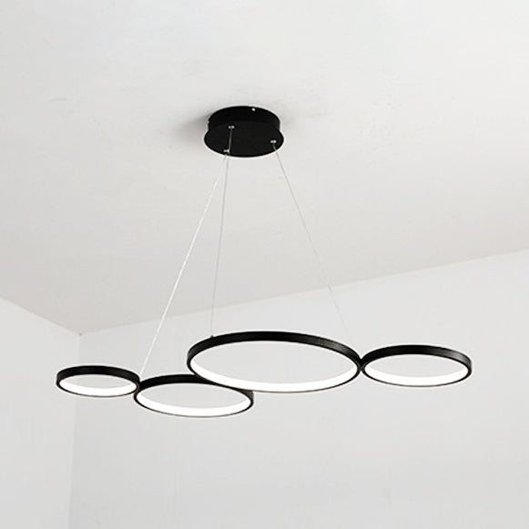 4 Rings Acrylic Ceiling Chandelier Simple LED Black/White Drop Pendant over Table in Warm/White/Natural Light Clearhalo 'Ceiling Lights' 'Chandeliers' 'Modern Chandeliers' 'Modern' Lighting' 114258