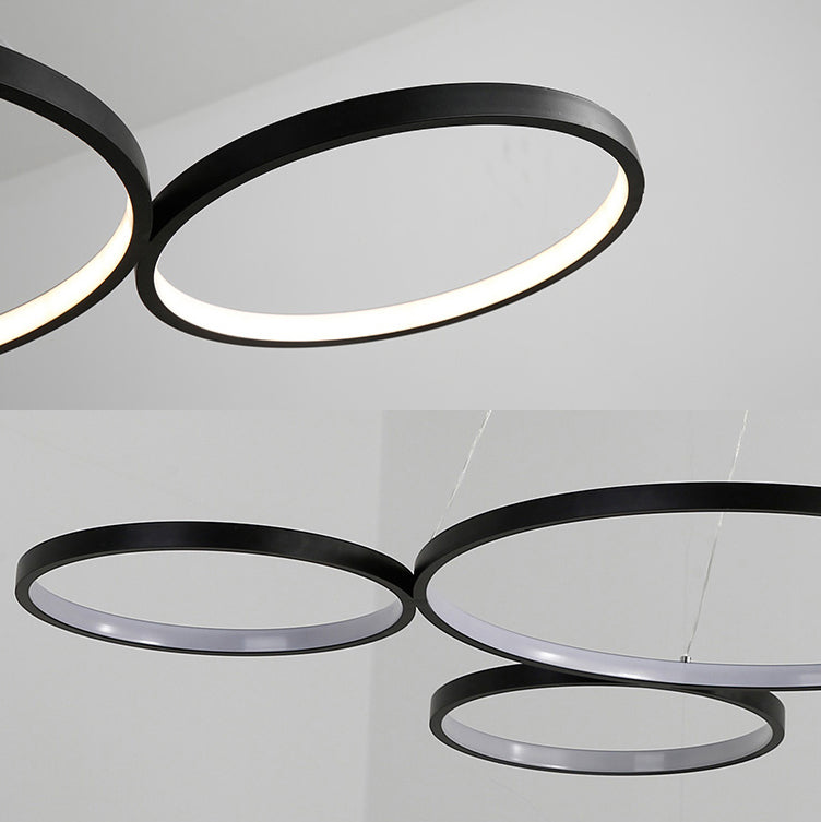 4 Rings Acrylic Ceiling Chandelier Simple LED Black/White Drop Pendant over Table in Warm/White/Natural Light Clearhalo 'Ceiling Lights' 'Chandeliers' 'Modern Chandeliers' 'Modern' Lighting' 114259